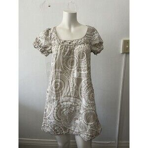 H&M Square Neck Beige White Aztec Sun Geometric Pattern Babydoll Dress Size 4